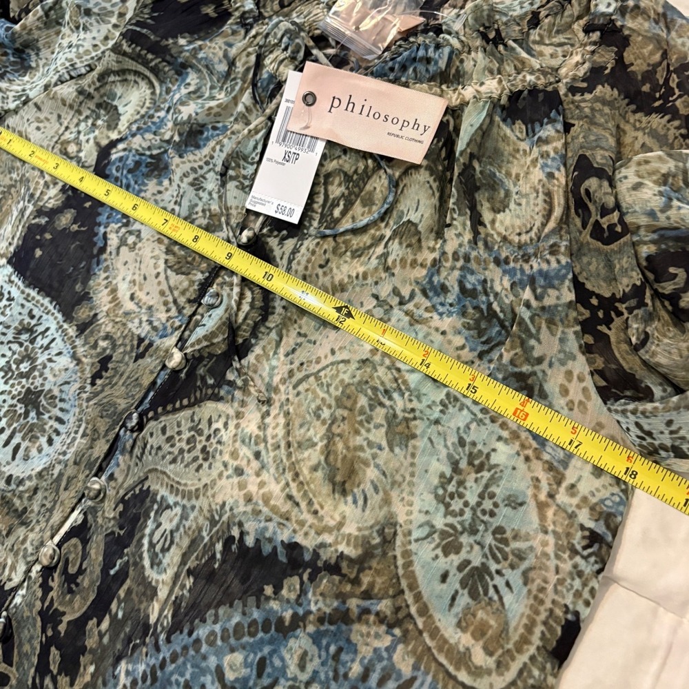 Philosophy Republic Clothing Sheer Paisley Print Long Sleeve Blouse XS - Picture 6 of 7
